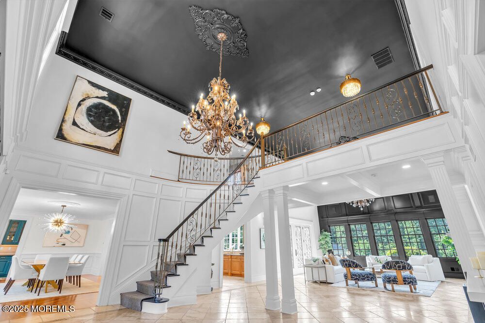 Chandelier, Dining room, Interior, Living room, Recessed Lighting