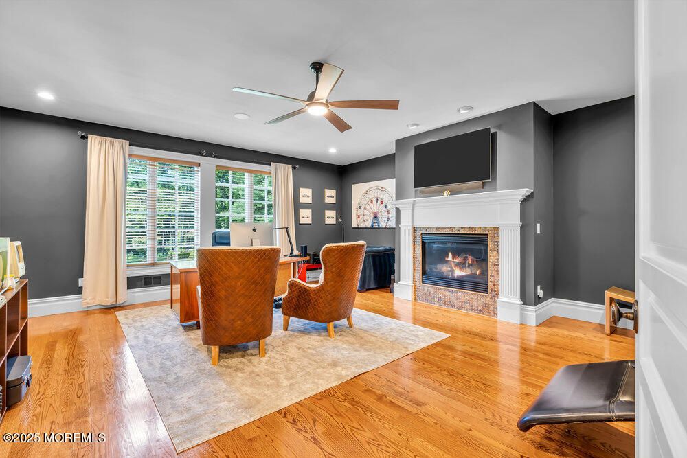 Fireplace, Interior, Recessed Lighting, Wood Texture Flooring