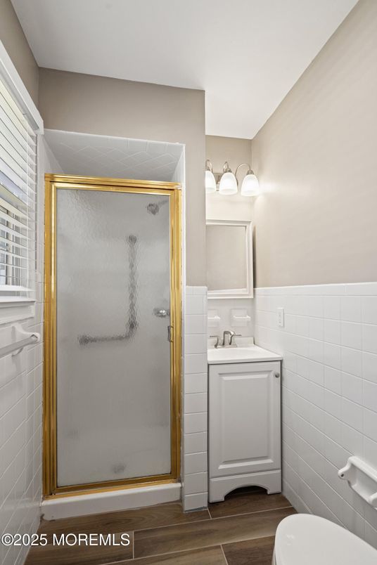 Bathroom, Glass Shower, Interior, Wood Texture Flooring