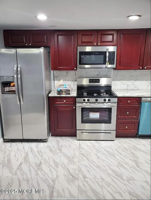 Interior, Kitchen, Marble, Recessed Lighting, Stainless Steel Appliances