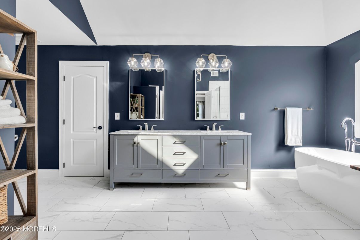 Bathroom, Dual Sink Vanities, Free Standing Baths, Interior, Marble
