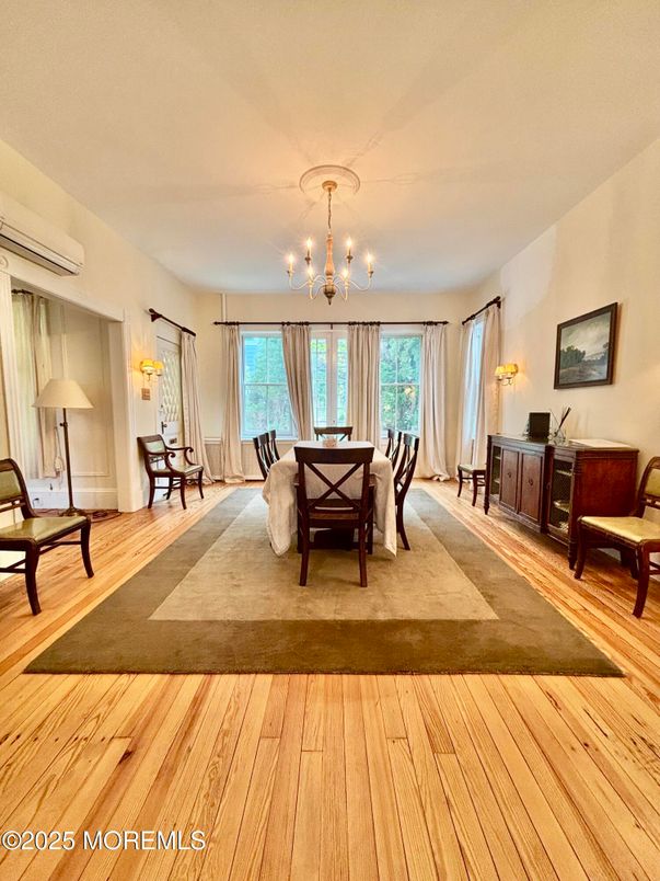 Chandelier, Dining room, Interior, Wood Texture Flooring