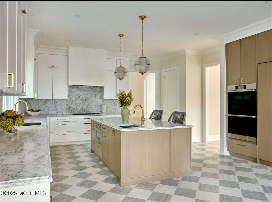 Interior, Kitchen, Marble Walls, Pendant Lights, Recessed Lighting