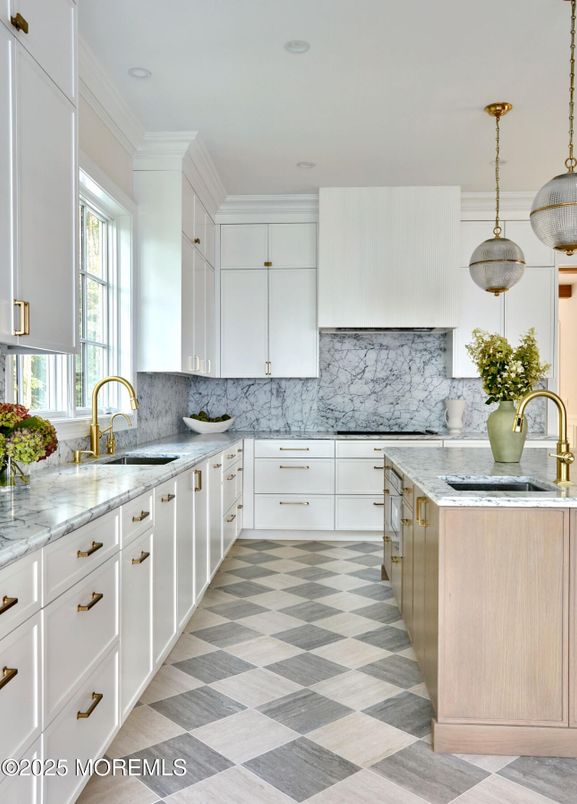 Interior, Kitchen, Marble Walls, Pendant Lights, Recessed Lighting
