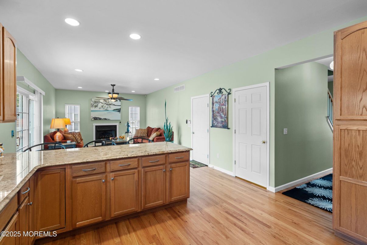 Fireplace, Interior, Recessed Lighting, Wood Texture Flooring