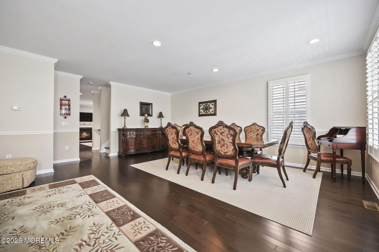 Dining room, Interior, Recessed Lighting, Wood Texture Flooring