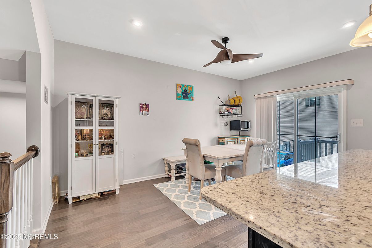 Dining room, Interior, Recessed Lighting, Wood Texture Flooring