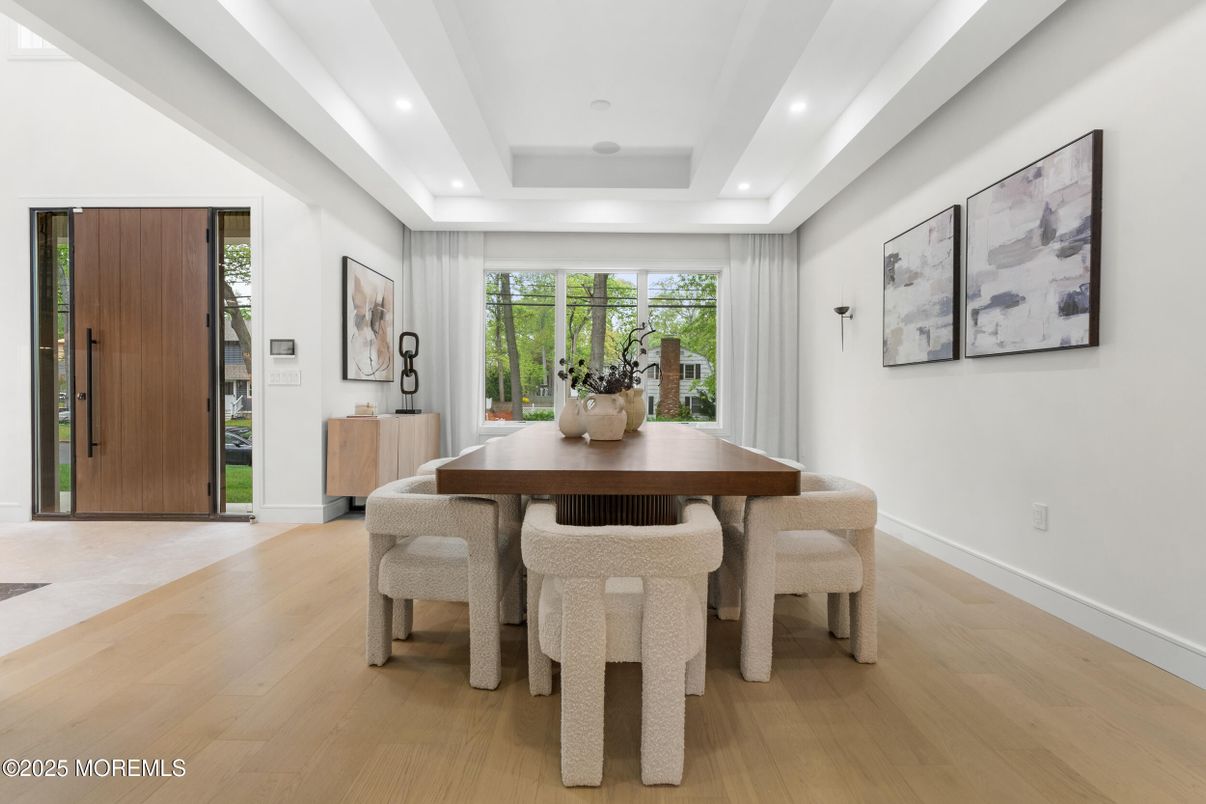 Dining room, Interior, Recessed Lighting, Wood Texture Flooring