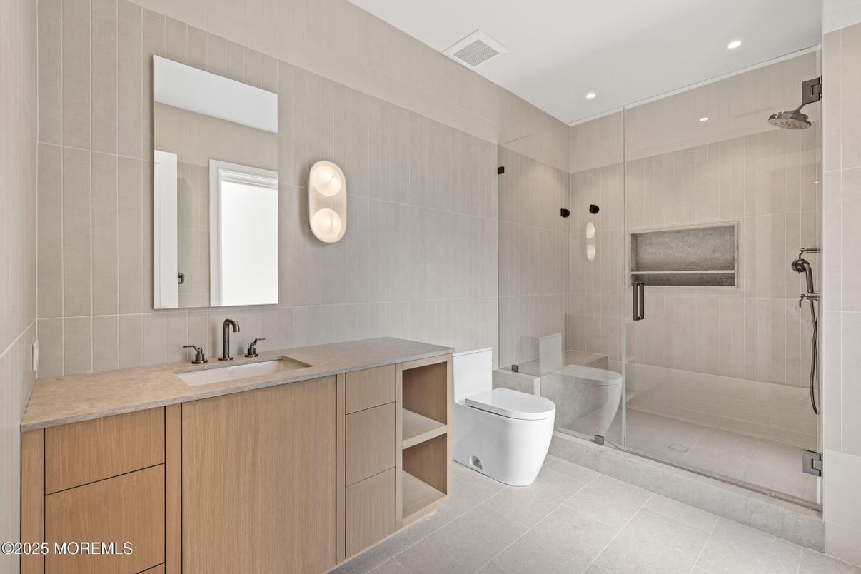 Bathroom, Glass Shower, Interior, Recessed Lighting