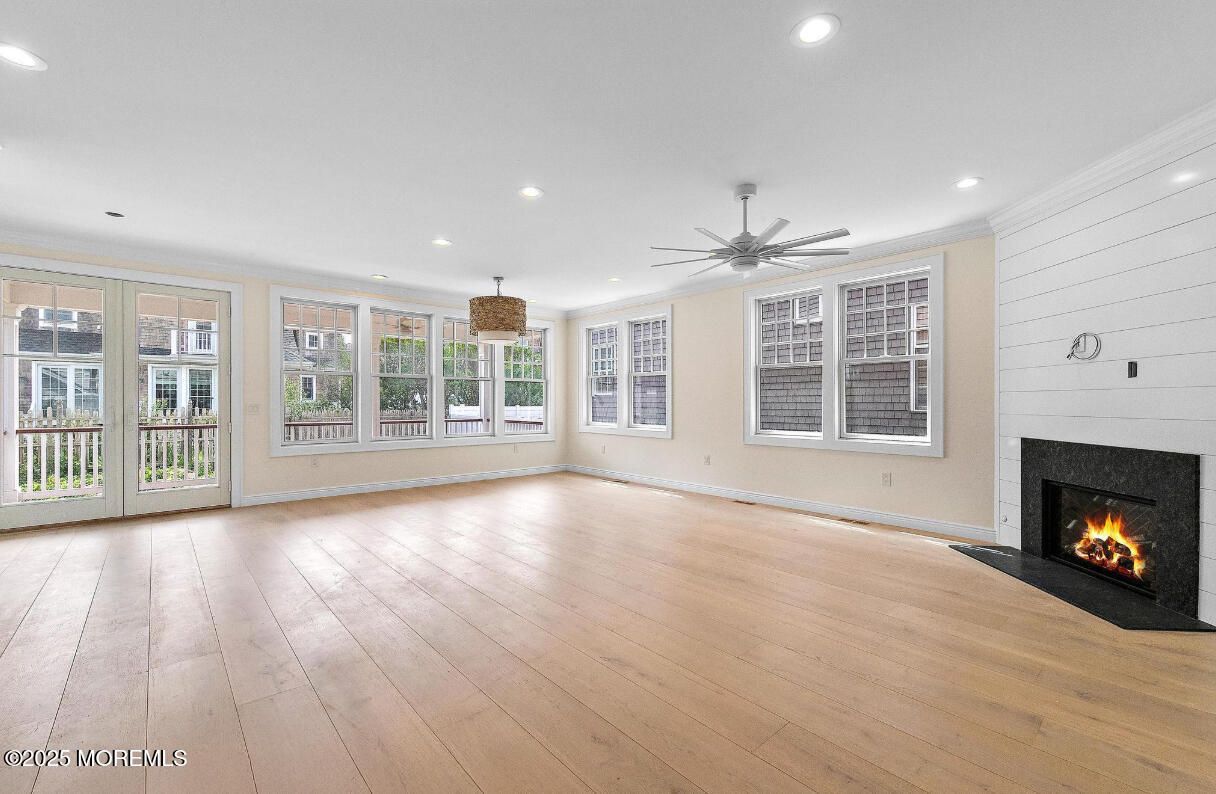 Empty room, Fireplace, Interior, Recessed Lighting, Wood Texture Flooring