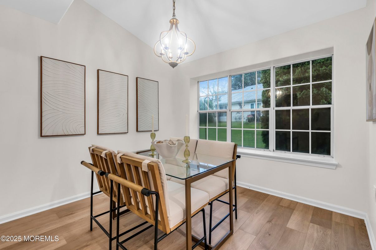 Dining room, Interior, Pendant Lights, Wood Texture Flooring