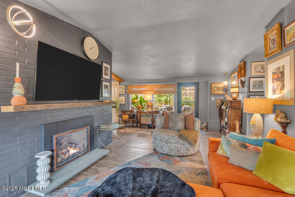 Dining room, Fireplace, Interior, Living room, Wood Texture Flooring