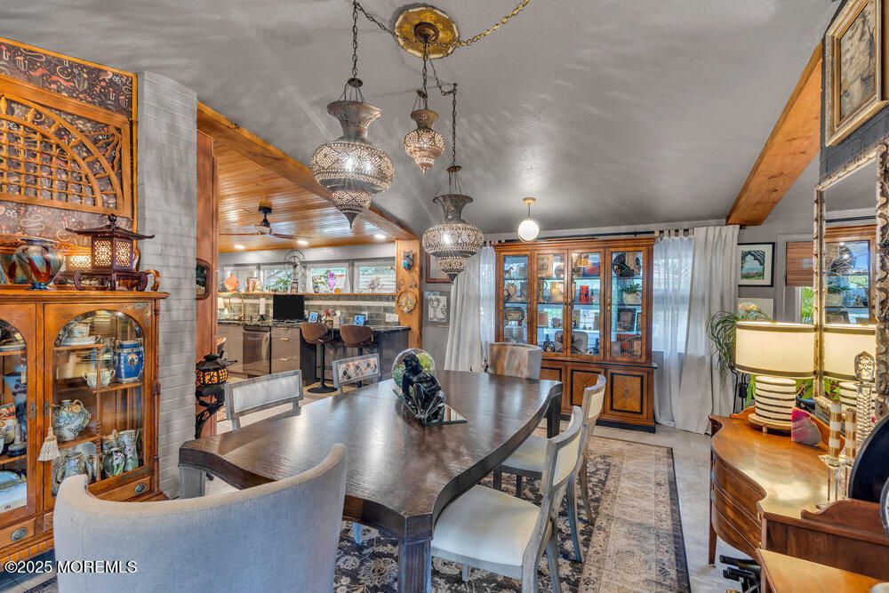 Dining room, Interior, Pendant Lights, Wooden Ceilings