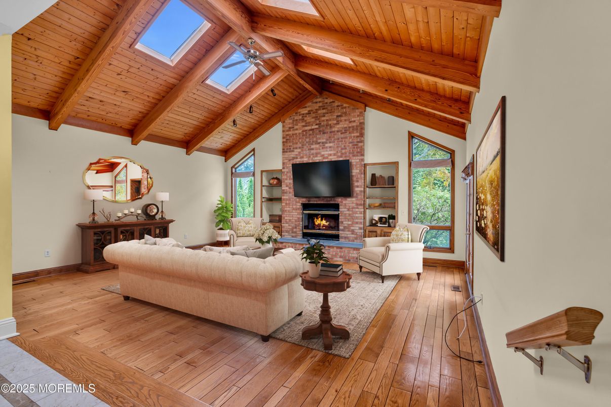 Fireplace, Interior, Living room, Stone Walls, Wooden Beams, Wooden Ceilings, Wood Texture Flooring