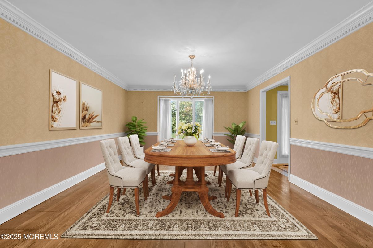 Chandelier, Dining room, Interior, Wood Texture Flooring