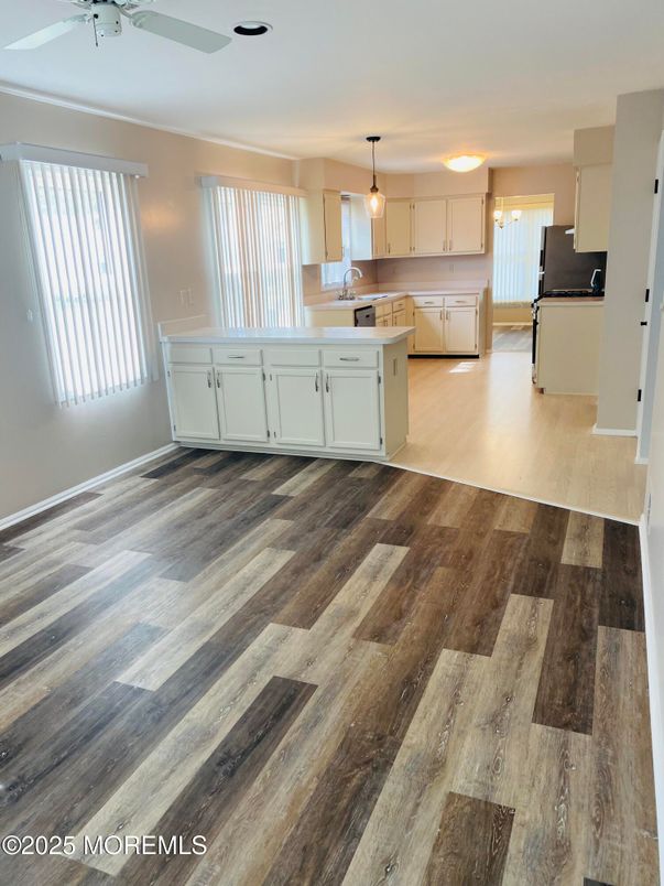 Interior, Kitchen, Pendant Lights, Wood Texture Flooring