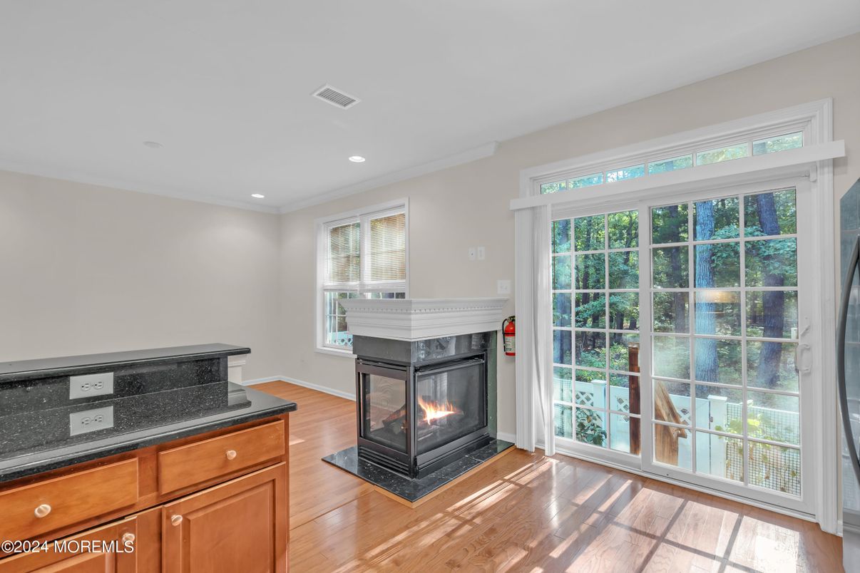 Fireplace, Interior, Recessed Lighting, Wood Texture Flooring