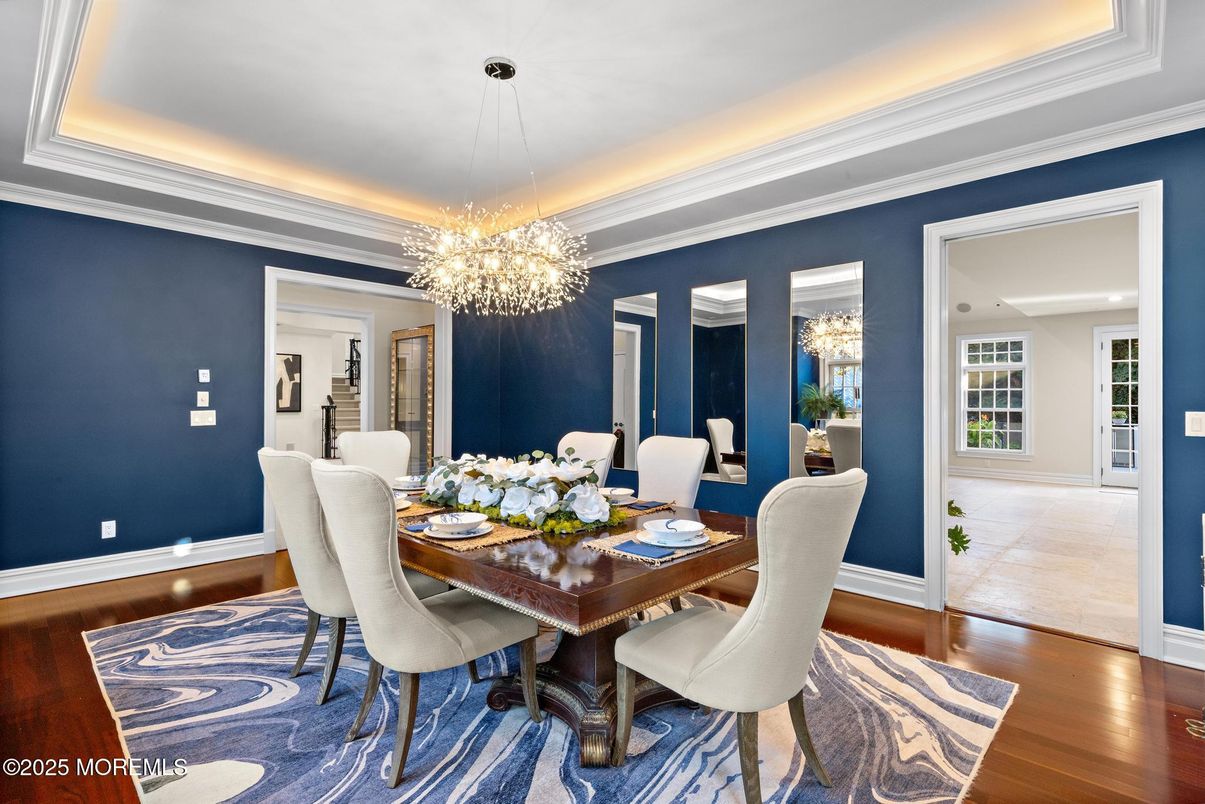 Chandelier, Dining room, Interior, Wood Texture Flooring