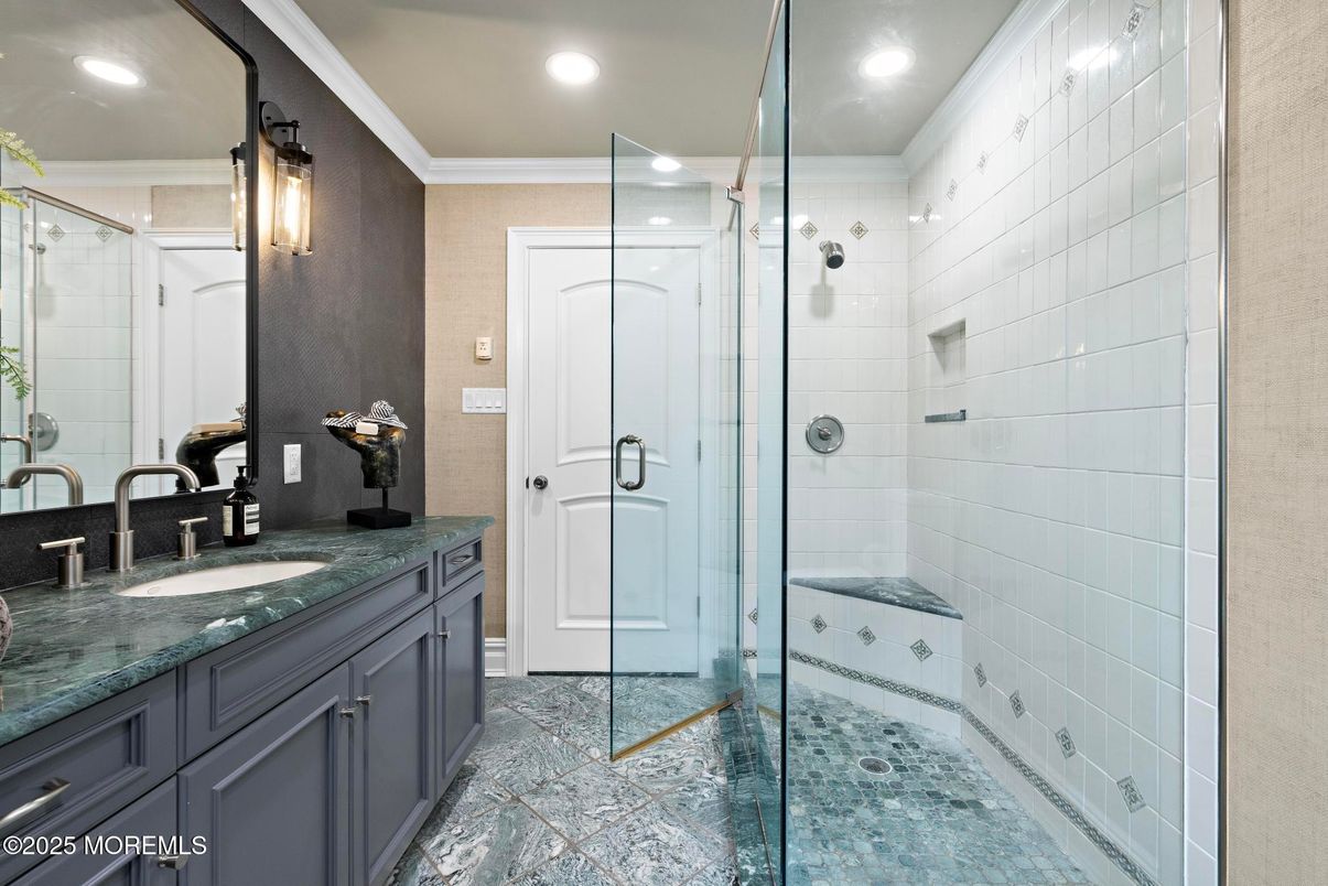 Bathroom, Dual Sink Vanities, Glass Shower, Interior, Recessed Lighting