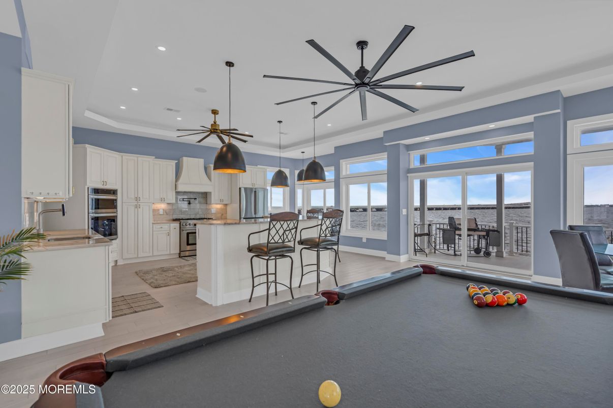 Billiard Table, Interior, Kitchen, Pendant Lights, Recessed Lighting, Stainless Steel Appliances, Water