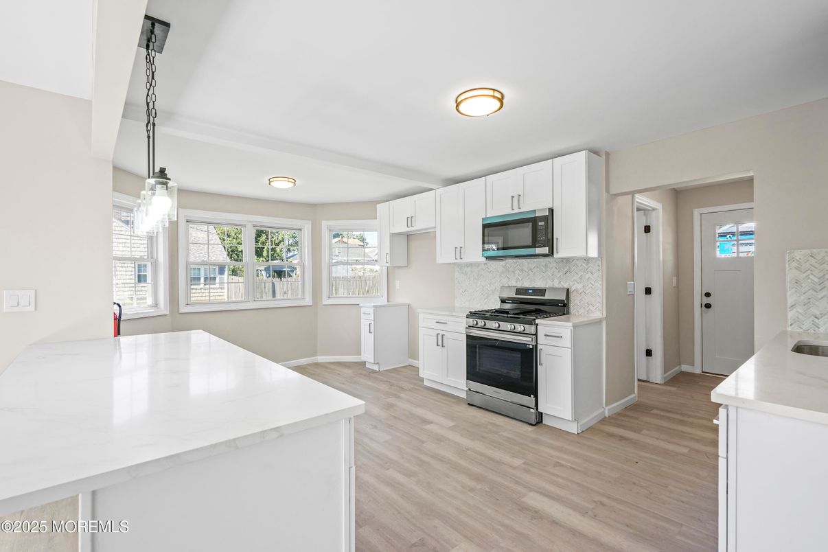 Interior, Kitchen, Pendant Lights, Stainless Steel Appliances, Wood Texture Flooring