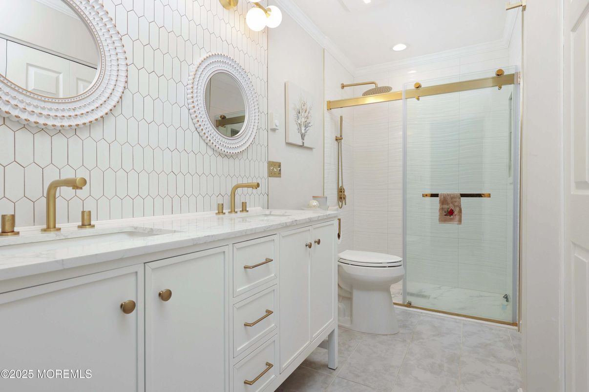 Bathroom, Dual Sink Vanities, Glass Shower, Interior, Recessed Lighting