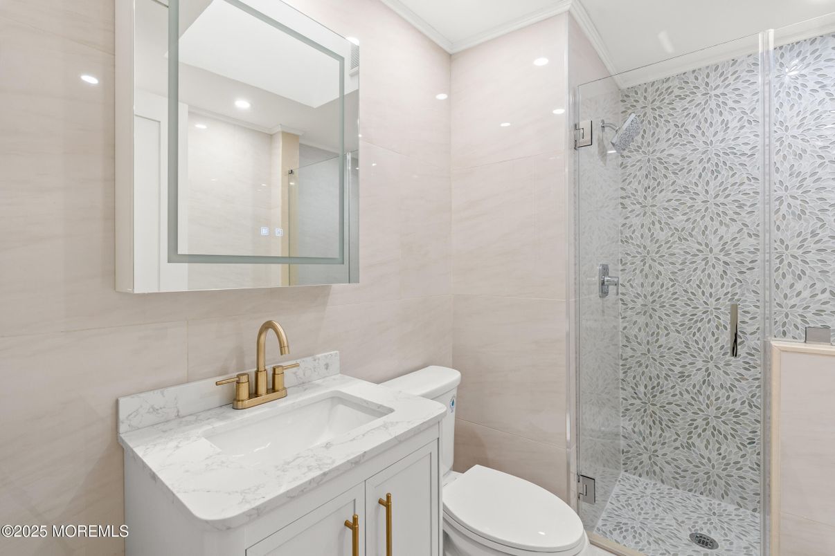 Bathroom, Glass Shower, Interior, Recessed Lighting