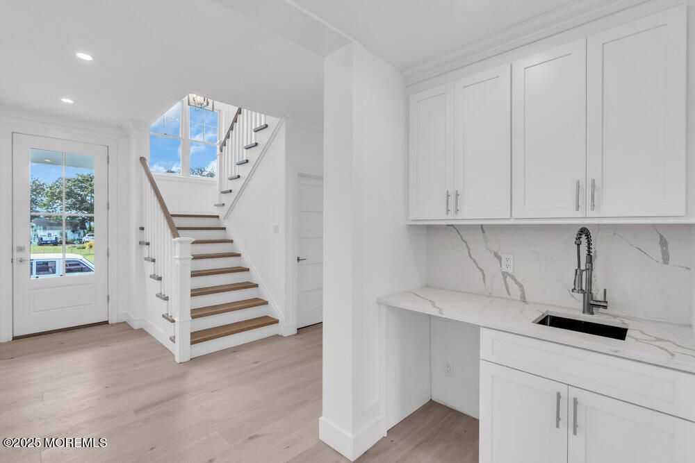 Interior, Marble Walls, Recessed Lighting, Wood Texture Flooring