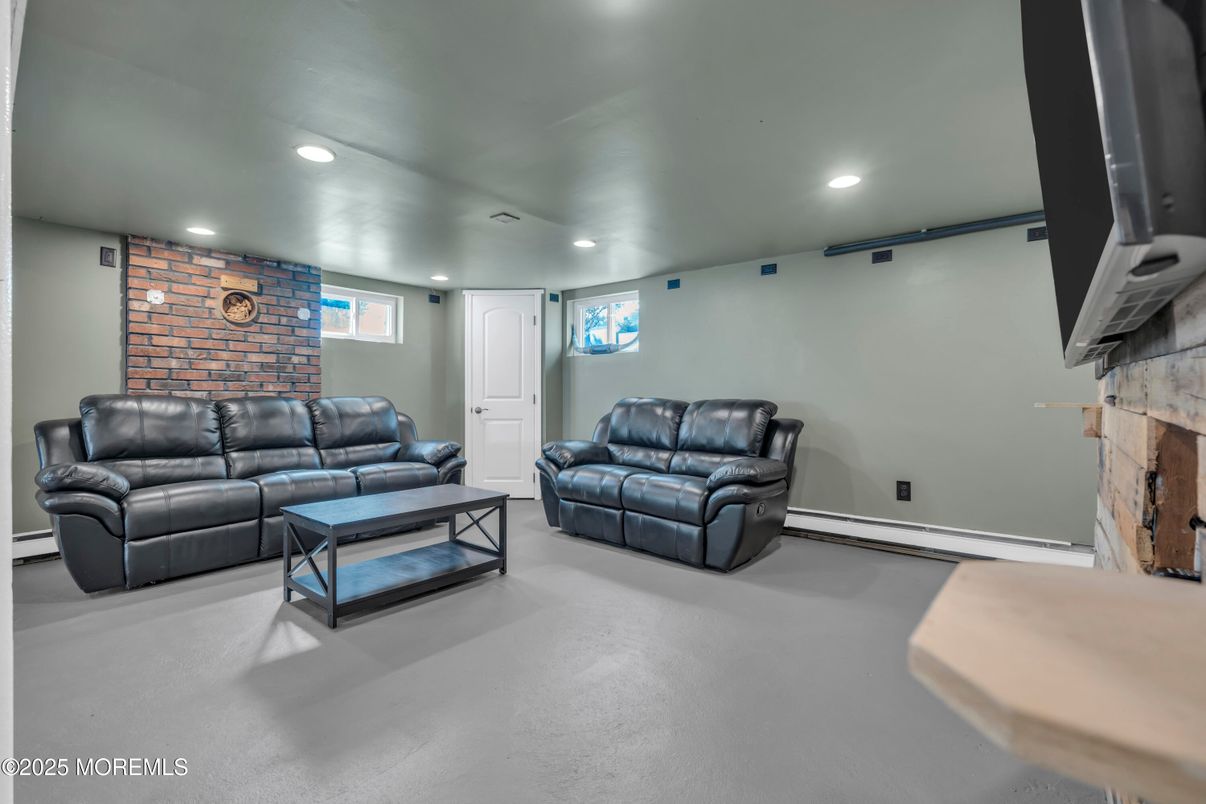 Fireplace, Interior, Living room, Recessed Lighting, Stone Walls