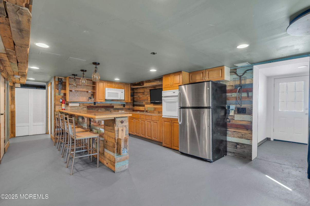 Interior, Kitchen, Pendant Lights, Recessed Lighting, Stainless Steel Appliances, Wooden Walls