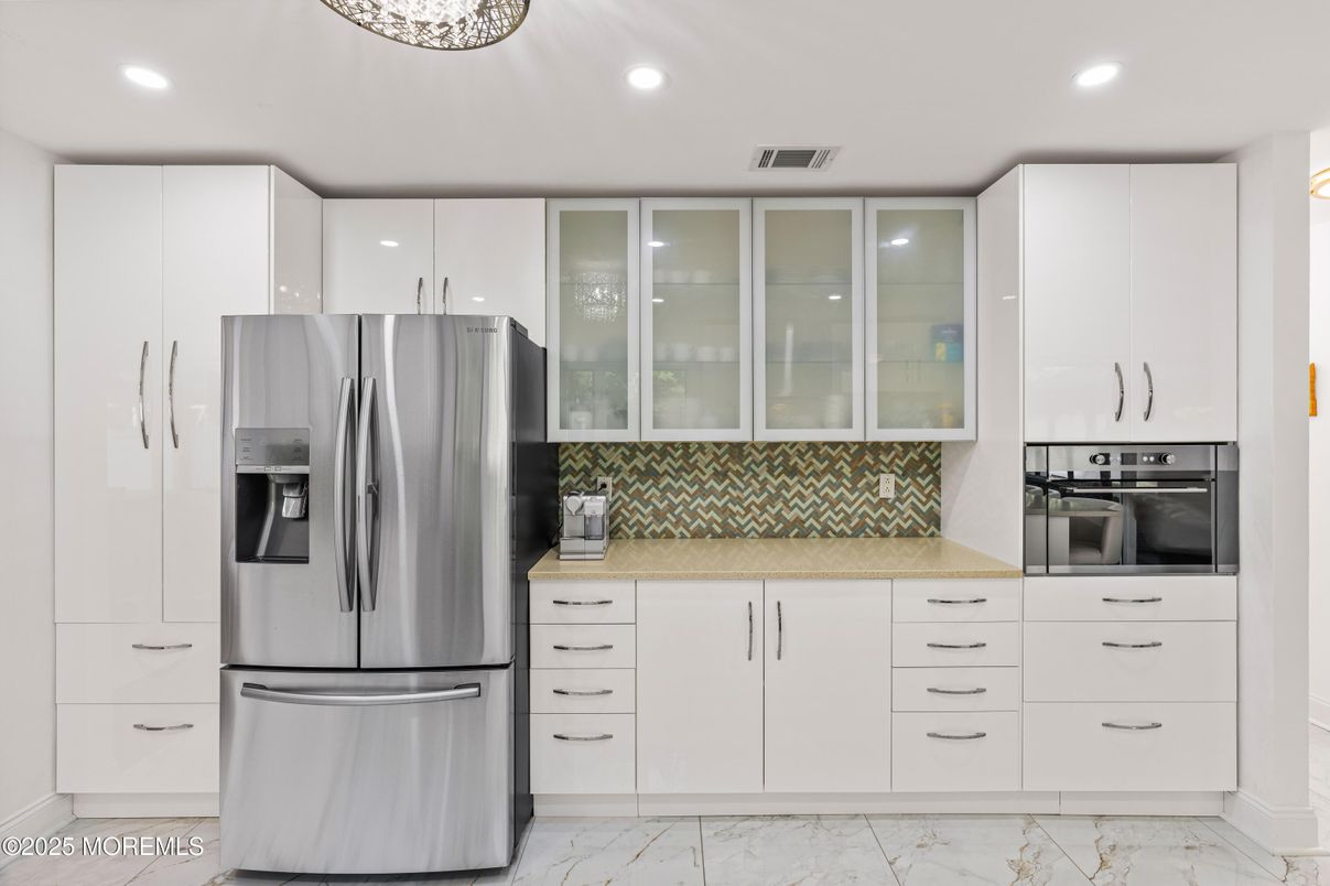 Interior, Kitchen, Marble, Recessed Lighting, Stainless Steel Appliances