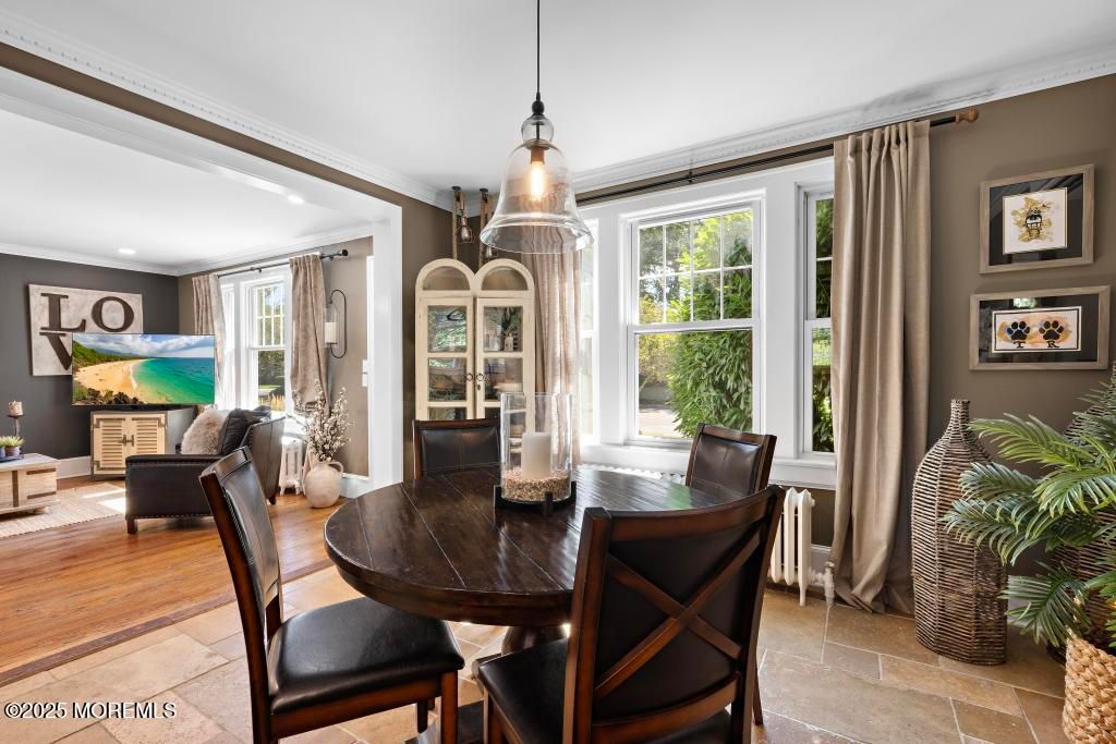 Dining room, Interior, Pendant Lights, Wood Texture Flooring