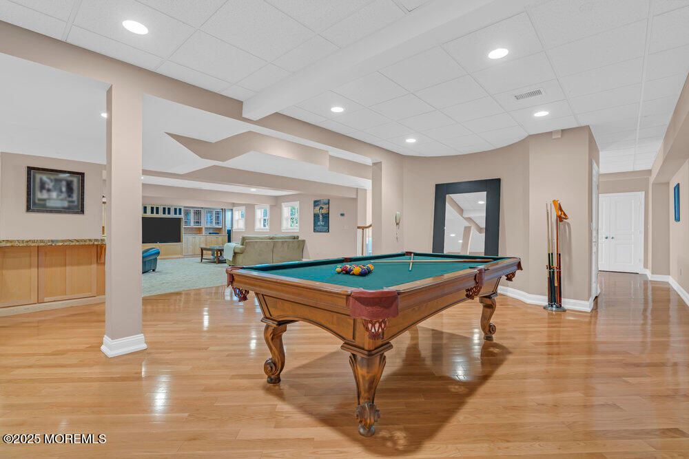 Billiard Table, Game Room, Interior, Recessed Lighting, Wood Texture Flooring