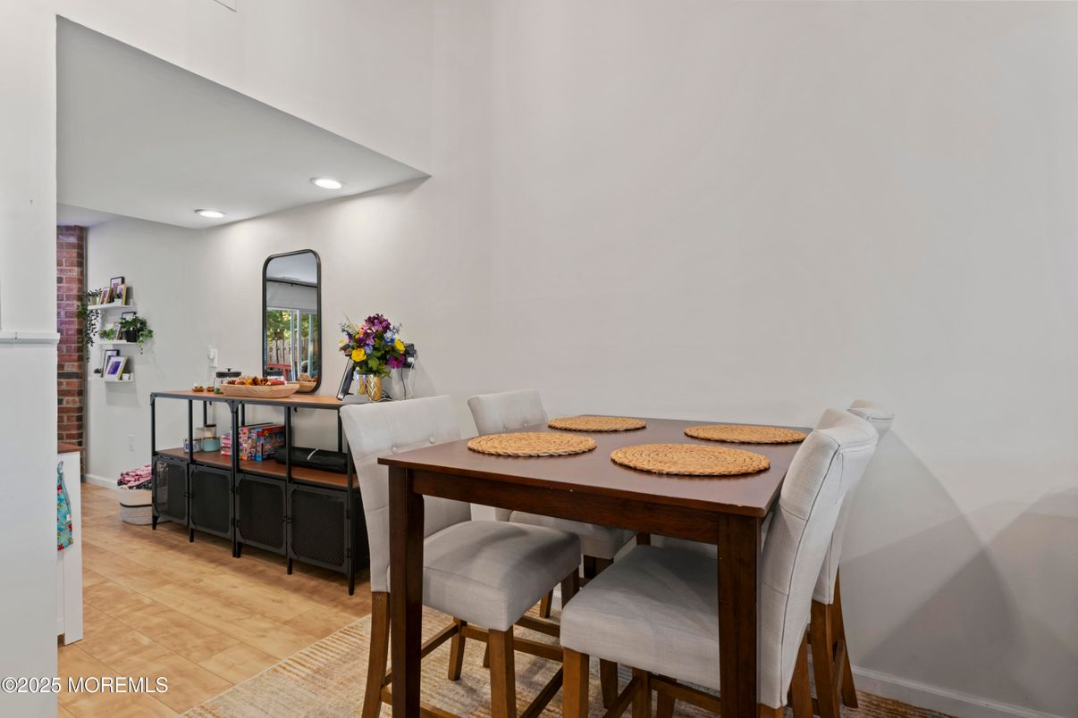 Dining room, Interior, Recessed Lighting, Wood Texture Flooring