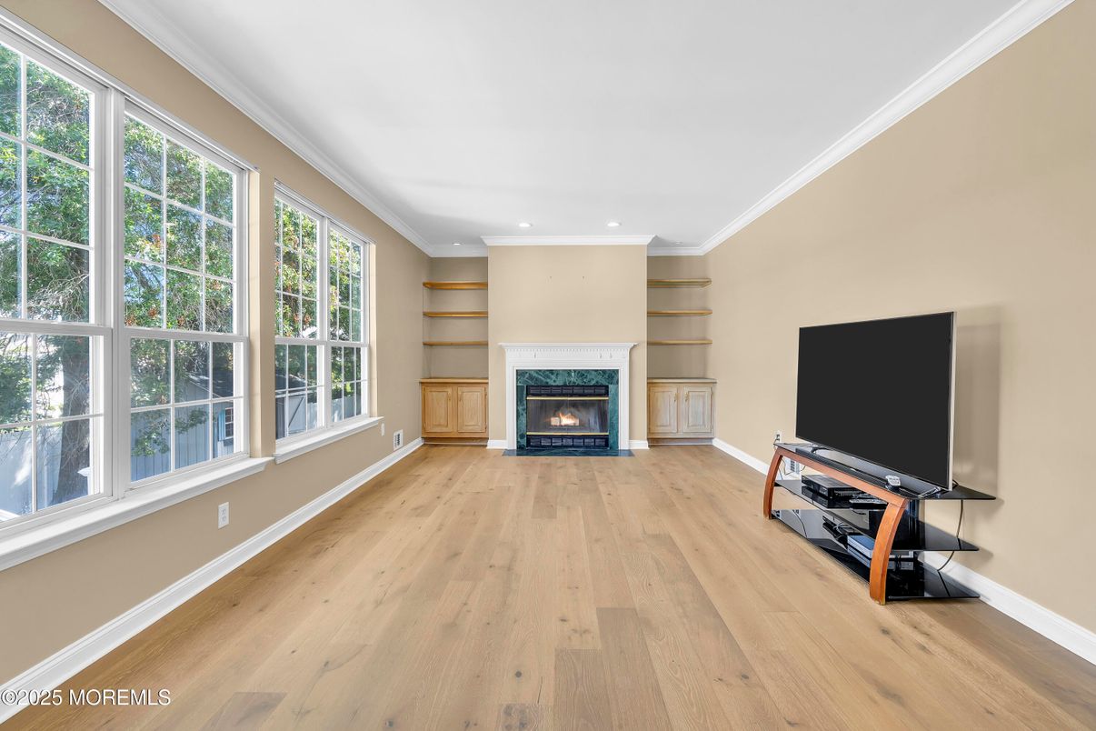 Fireplace, Interior, Recessed Lighting, Wood Texture Flooring