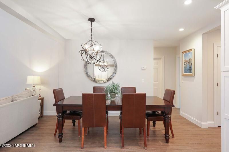 Chandelier, Dining room, Interior, Pendant Lights, Recessed Lighting, Wood Texture Flooring
