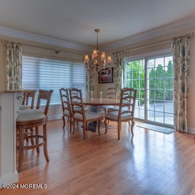 Chandelier, Dining room, Interior, Wood Texture Flooring
