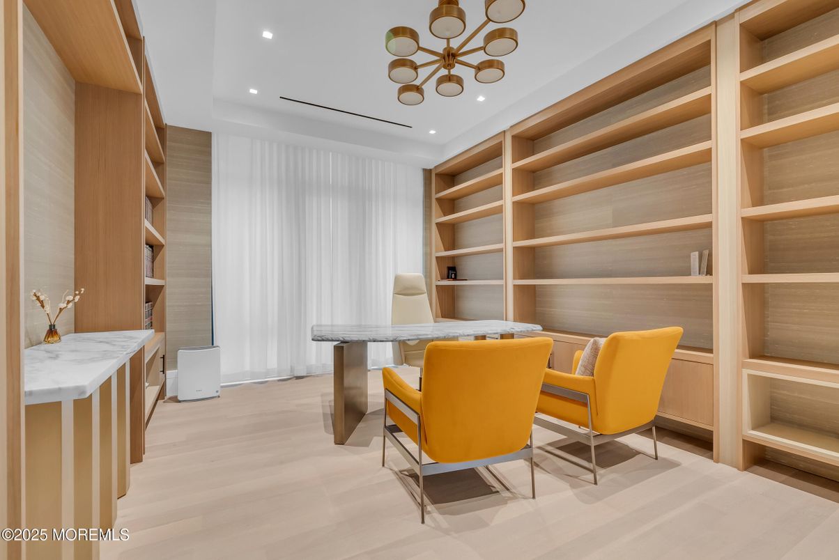 Home Office, Interior, Pendant Lights, Recessed Lighting, Wood Texture Flooring