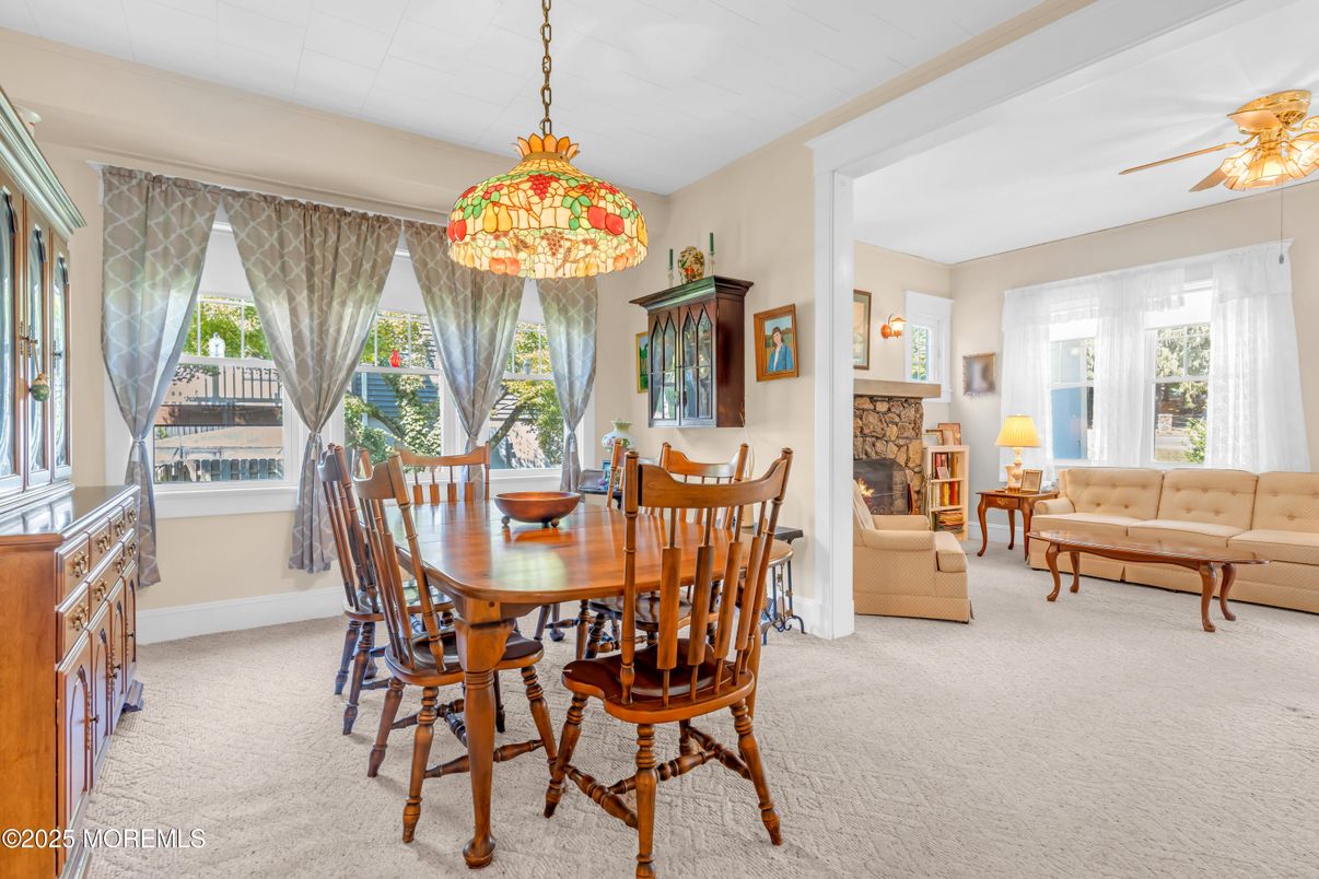 Dining room, Fireplace, Interior, Living room, Pendant Lights