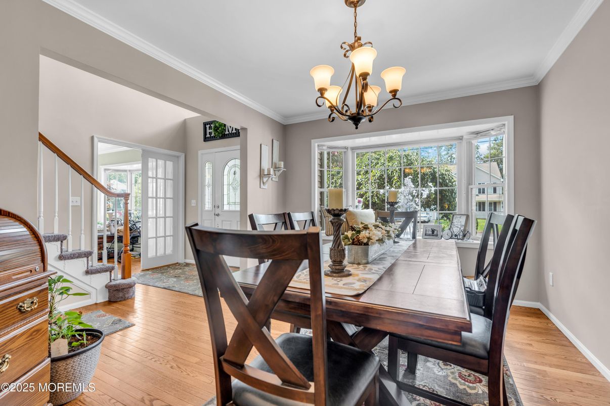 Chandelier, Dining room, Interior, Wood Texture Flooring