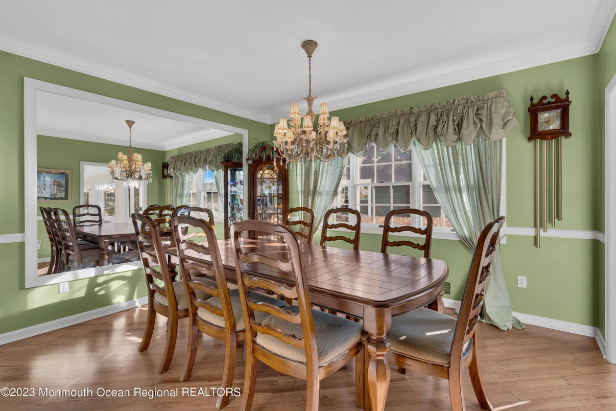 Chandelier, Dining room, Interior, Wood Texture Flooring