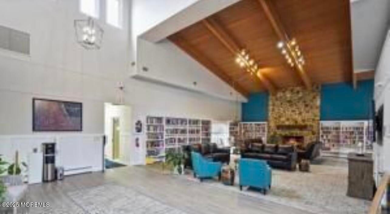 Fireplace, Interior, Living room, Pendant Lights, Recessed Lighting, Wooden Beams, Wooden Ceilings