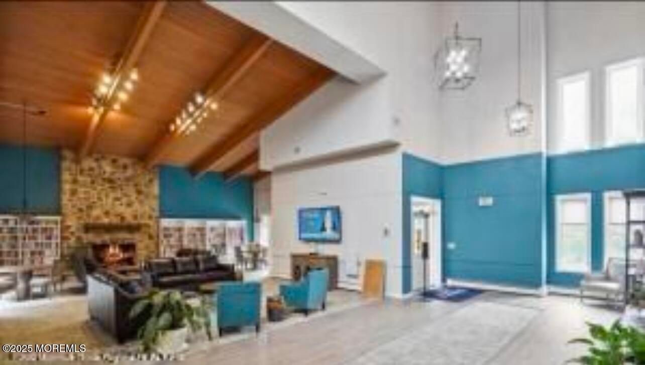 Fireplace, Interior, Living room, Pendant Lights, Stone Walls, Wooden Beams, Wooden Ceilings