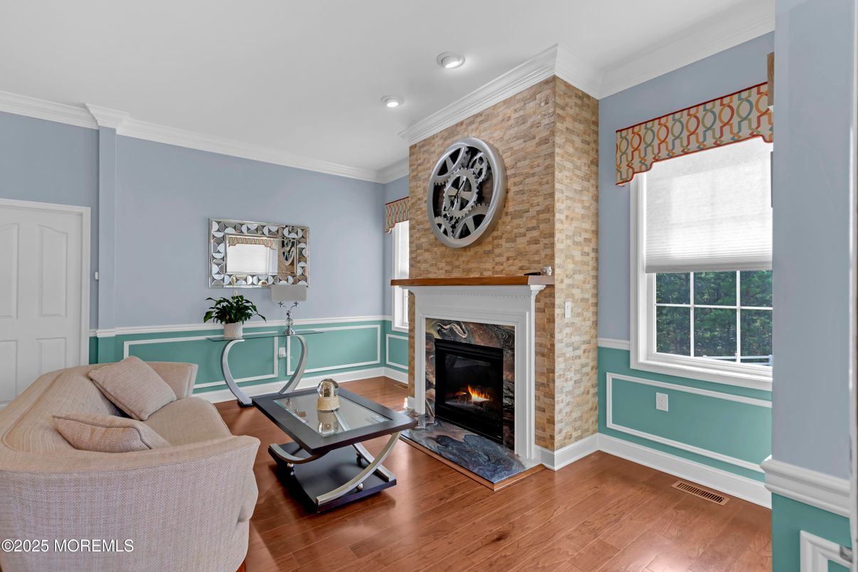 Fireplace, Interior, Recessed Lighting, Wood Texture Flooring