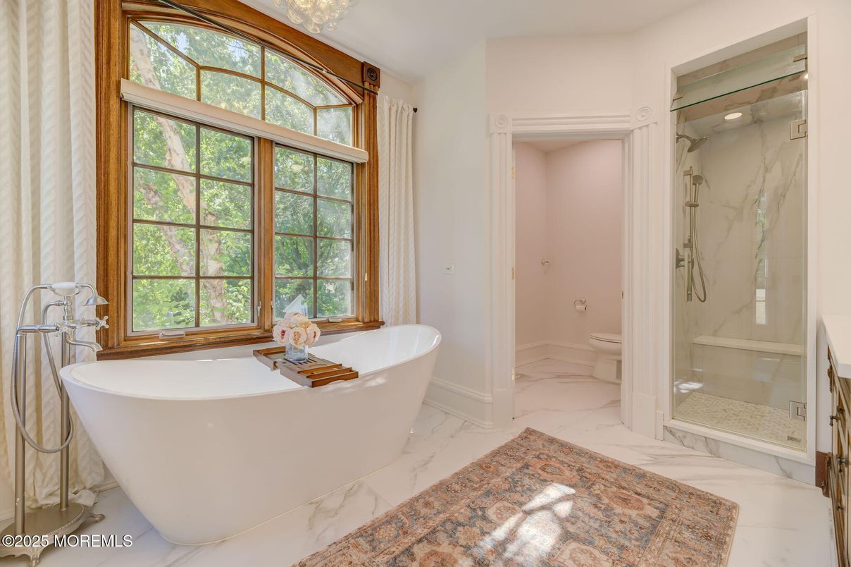 Bathroom, Free Standing Baths, Glass Shower, Interior, Marble, Marble Walls
