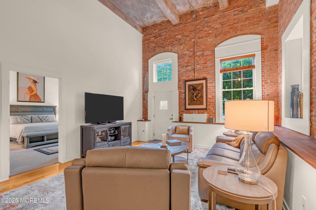 Interior, Living room, Stone Walls, Wood Texture Flooring