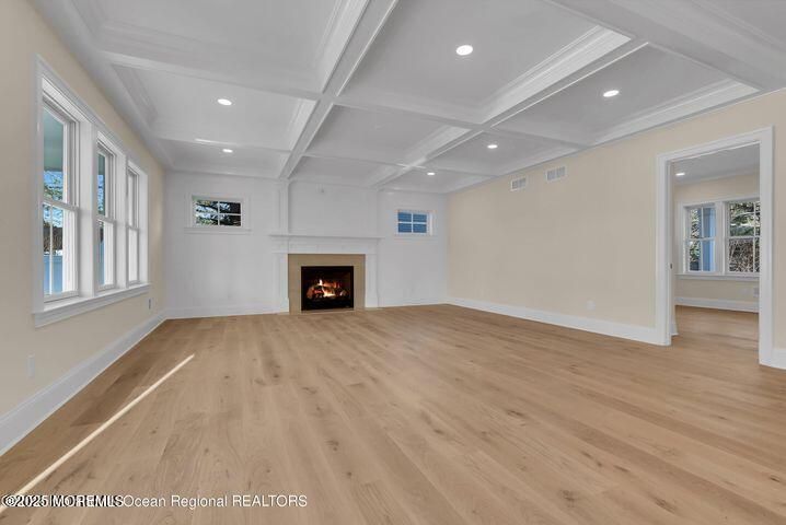 Empty room, Fireplace, Interior, Recessed Lighting, Wood Texture Flooring