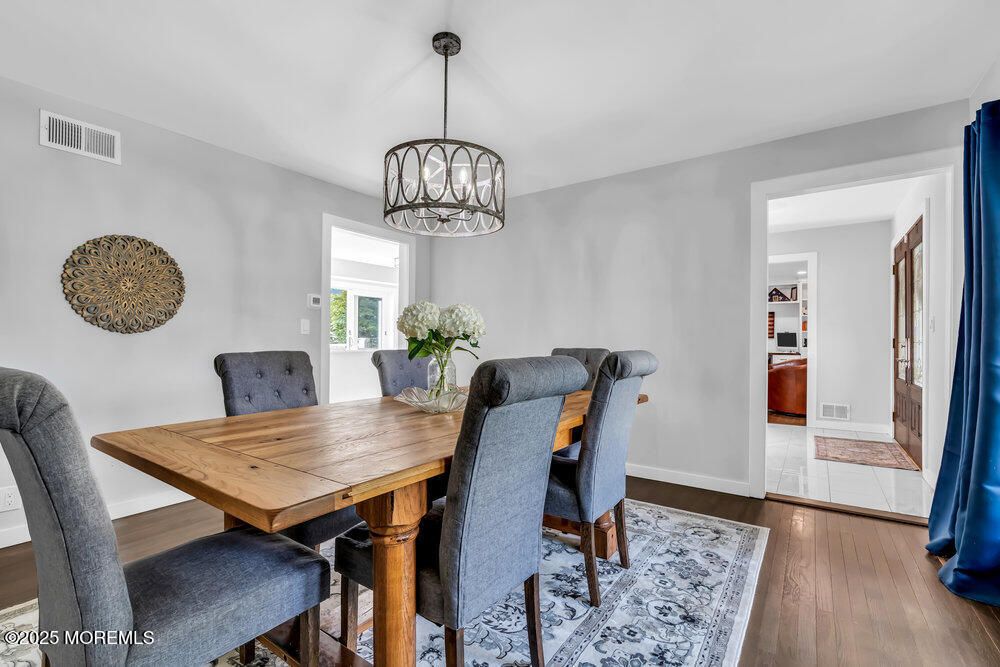 Dining room, Interior, Pendant Lights, Wood Texture Flooring