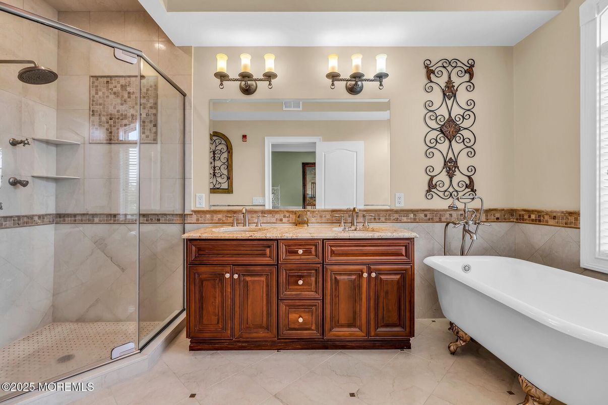 Bathroom, Dual Sink Vanities, Free Standing Baths, Glass Shower, Interior