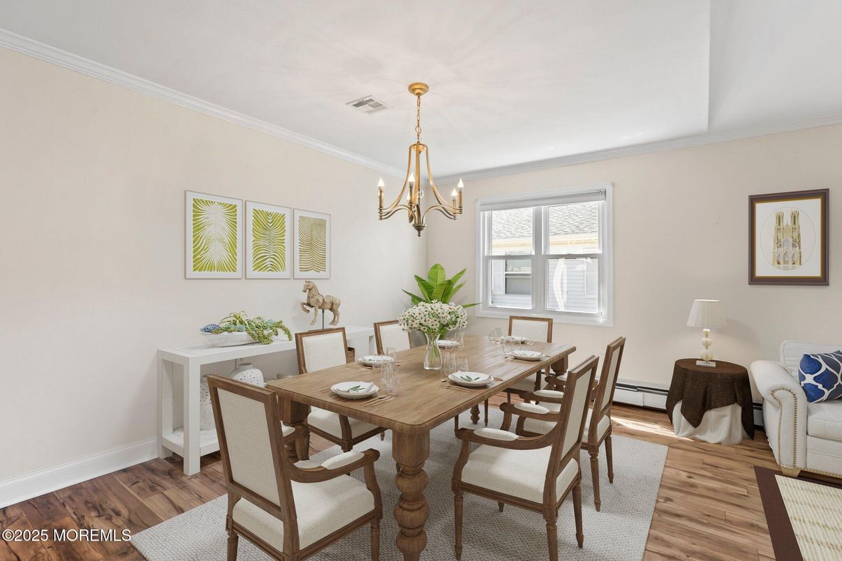 Chandelier, Dining room, Interior, Wood Texture Flooring